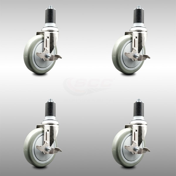 Service Caster 5 Inch 316SS Gray Poly Swivel 1-1/2 Inch Expanding Stem Caster Set Brake SCC SCC-SS316EX20S514-PPUB-TLB-112-4 - main
